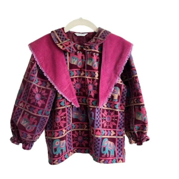 Vintage ILK Button Up Elephant Heart Pattern Print Blouse.Scarf Interchangeable. - Picture 1 of 9